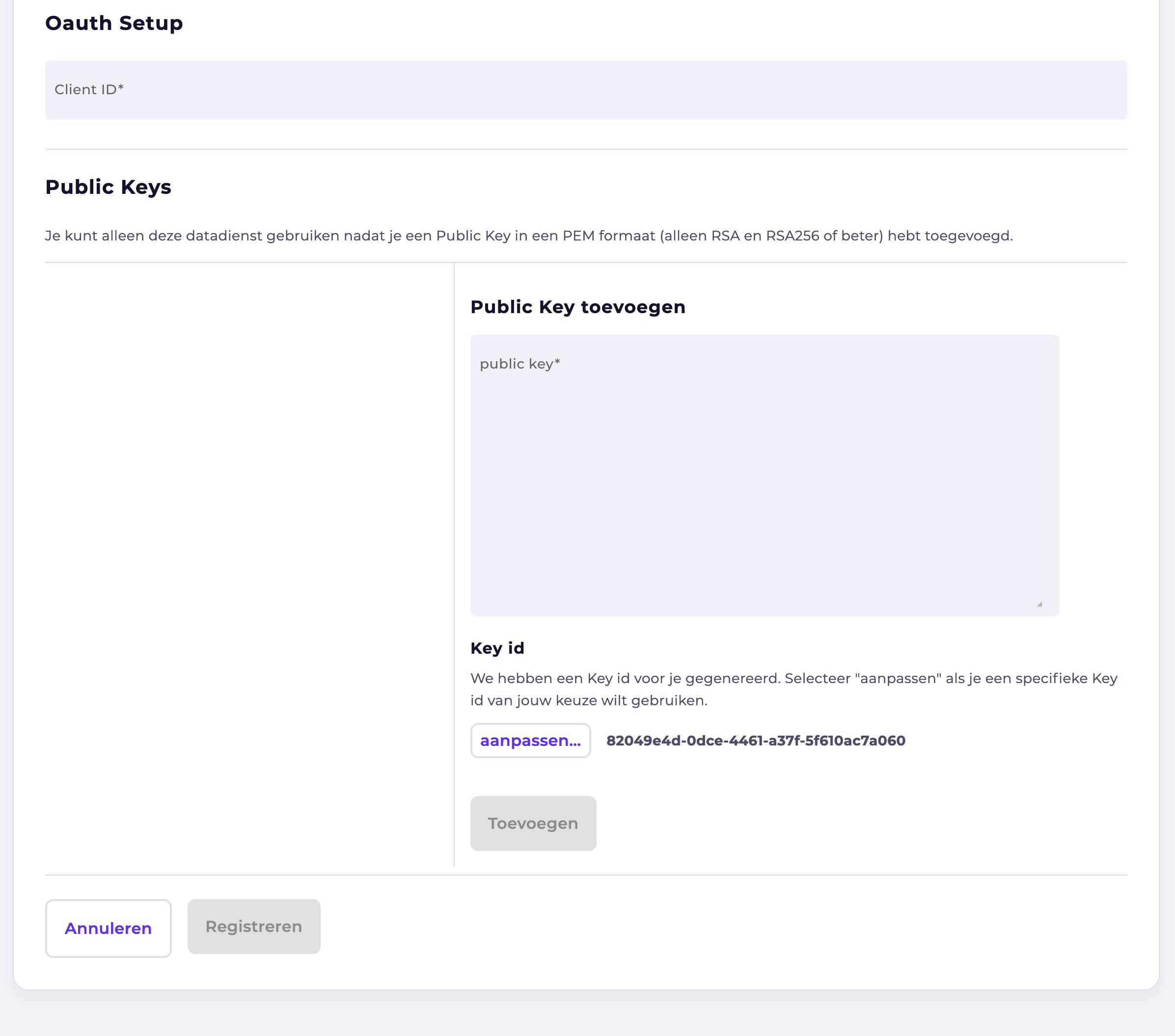 afnemende dienst aanmaken oauth