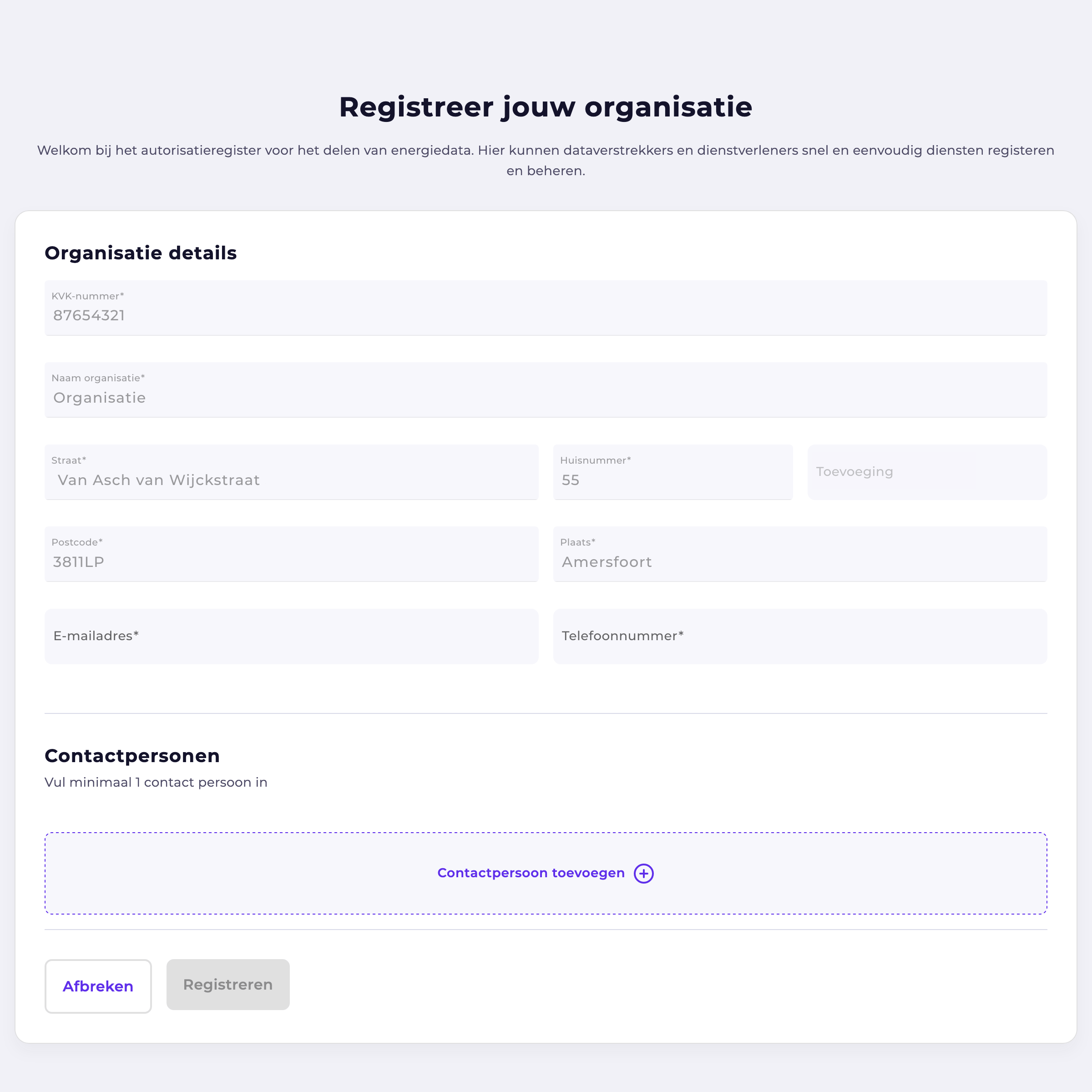Organisatie Registreren