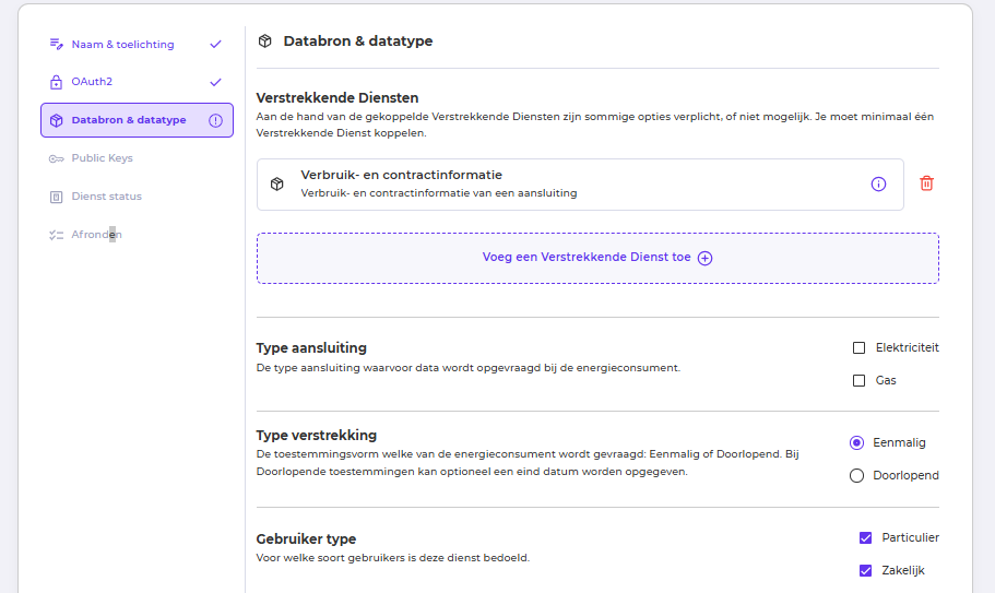 dienst registratie databron datatype