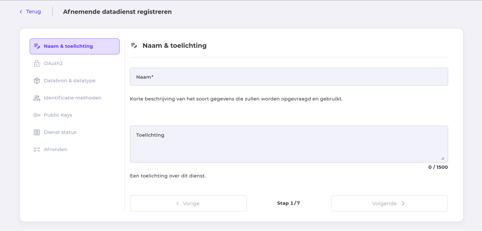 dienst registratie naam toelichting