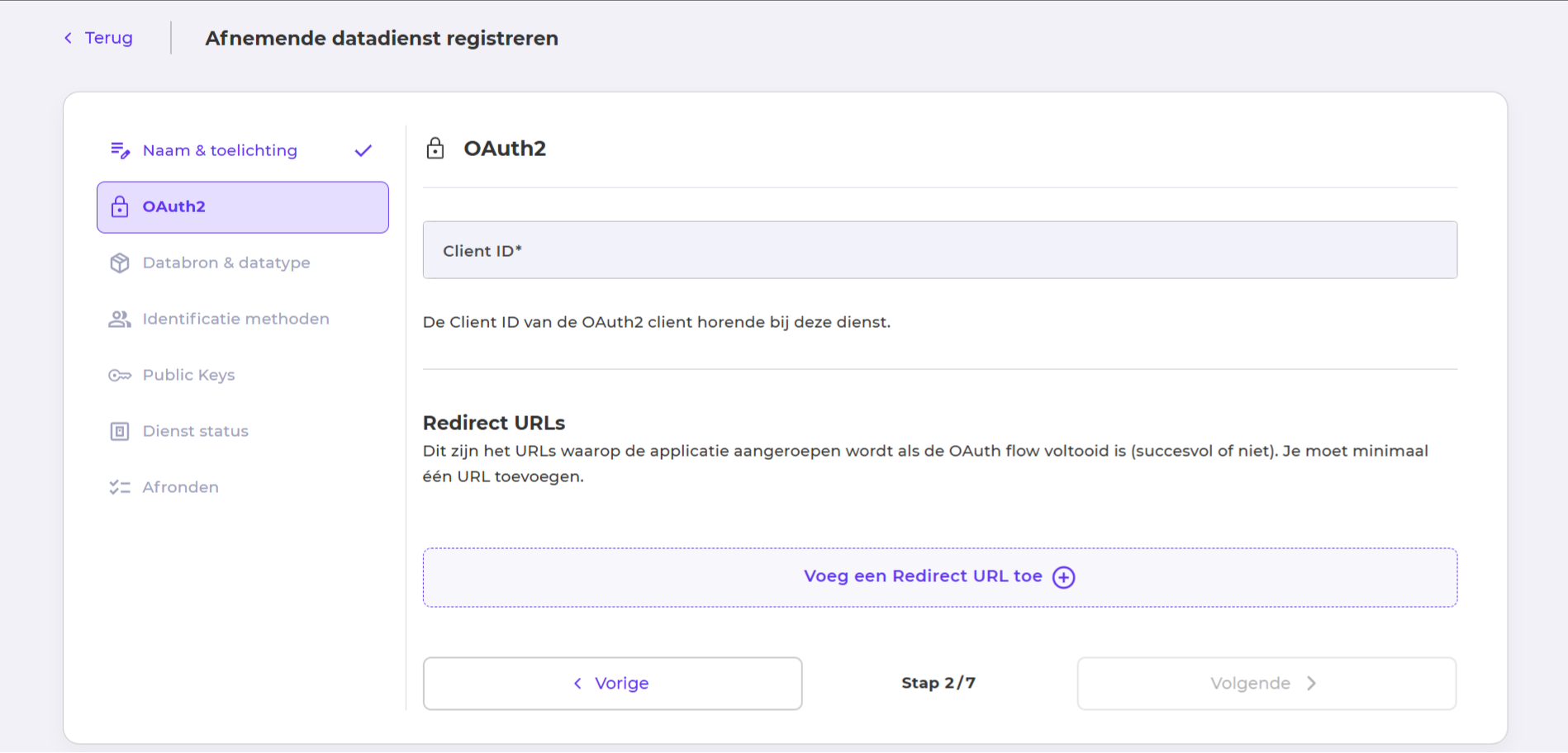 dienst registratie oauth2