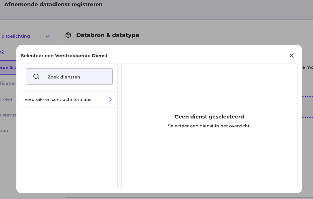 dienst registratie verstrekkende dienst selecteren